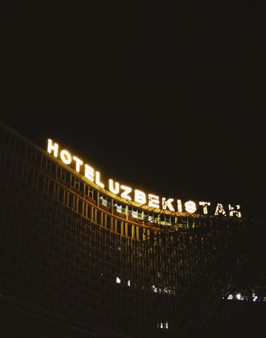 Hotel Uzbekistan Sign in Night