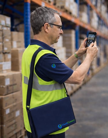 Man attending a warehouse and taking photos for the client