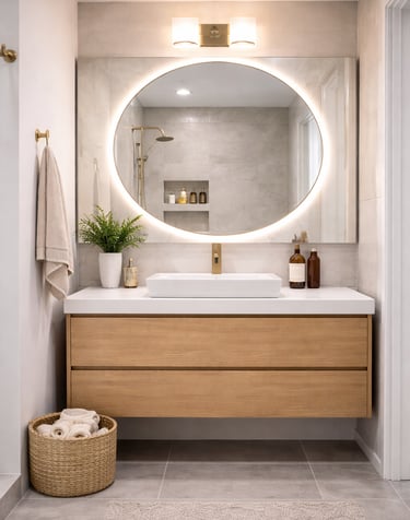 espejo grande en baño moderno pequeño