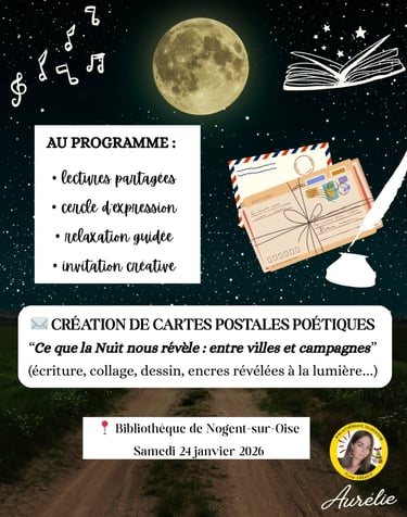 préparation atelier bibliothérapie créative nuit