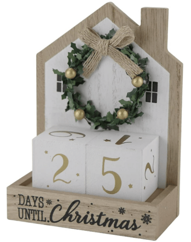 wood with white accents Christmas countdown advent calendar