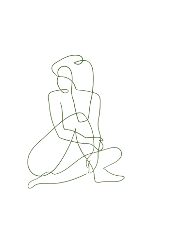 Line drawing of seated woman representing self-reflection and yoga practice
