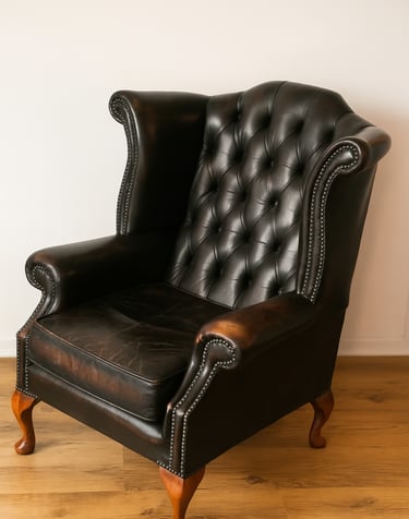 Dark brown leather tufted Chesterfield armchair – vintage chair
