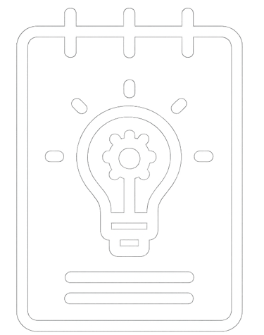 Ícone de bloco de notas com lâmpada, simbolizando roteiro e criação audiovisual