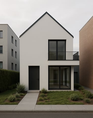 Puristisches Einfamilienhaus mit Satteldach und Balkon