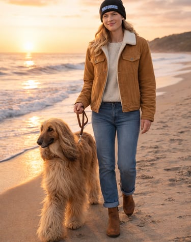Reach a Zen State at the golden hour on the beach walking your dog or by wearing the Doog Walker Zeb