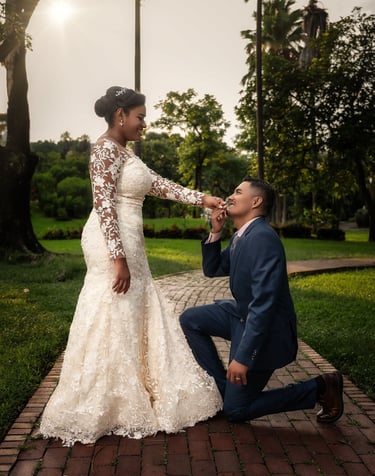 a man and woman in a wedding dress