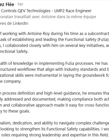 Feedback from my Hiring Manager at QEV Technologies