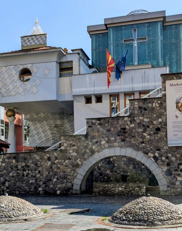 The Mother Teresa Memorial House in Skopje, North Macedonia, with its unique modern and stone architecture, honors the Nobel