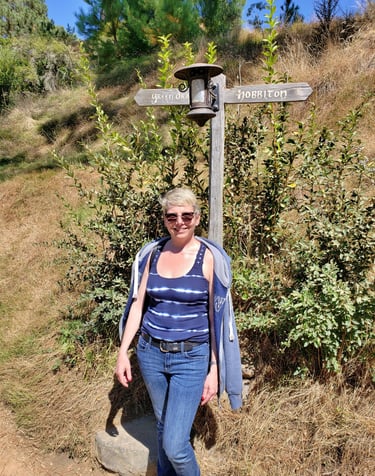 Lady Michelle on the road to Hobbiton, New Zealand