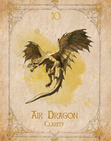 A beautiful Dragon Hovering and waiting to be called. Surrounded by clouds.