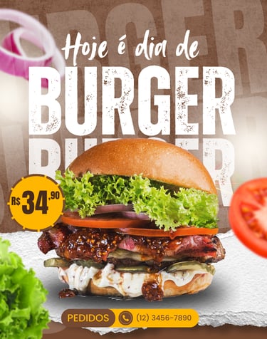 arte para instagram com um hamburguer a o título 'hoje é dia de burguer' 