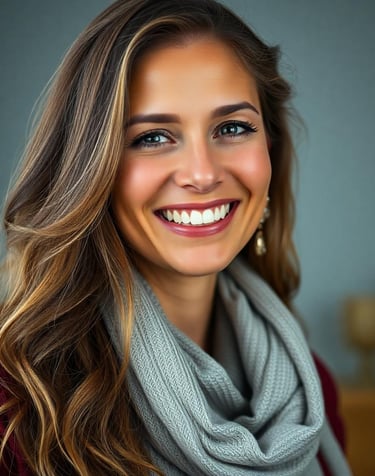 a woman with a scarf around her neck