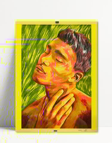 a painting of a man with a yellow background