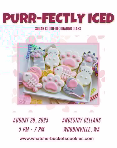 Purr-fectly Iced sugar cookies in a cat theme.