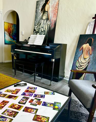 Psychic readings room tarot card reading table I Am One Tarot studio