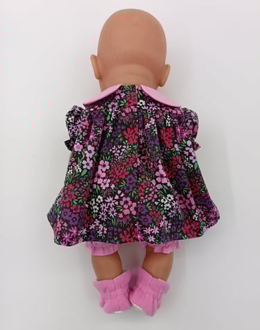 Baby Born in pink floral dress with matching pink bloomers