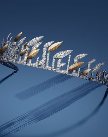 Chaumet Bamboo-inspired tiara with gold leaves and diamonds.