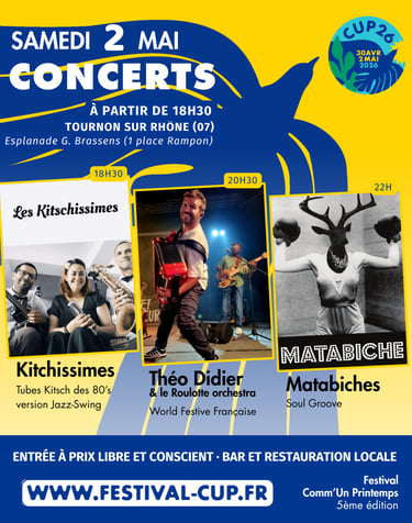 Visuel des concerts du samedi 2 mai 2026 - CUP26