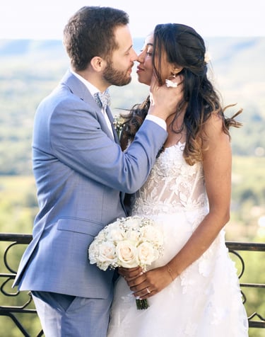 wedding kiss in the authentic town of Le Castellet in Provence