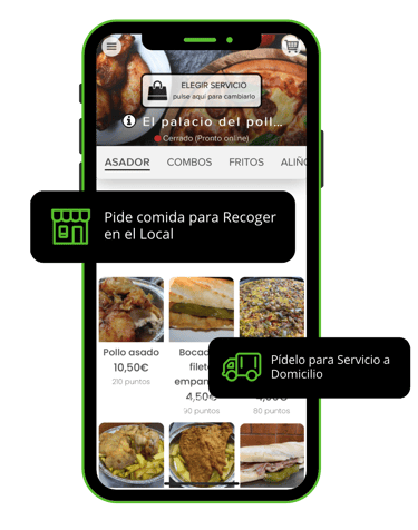 menú del palacio del pollo y la pizza por la app