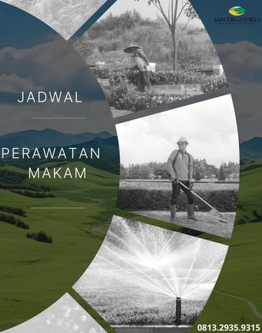 Petugas lanskap sedang merapikan rumput di pemakaman San Diego Hills Memorial