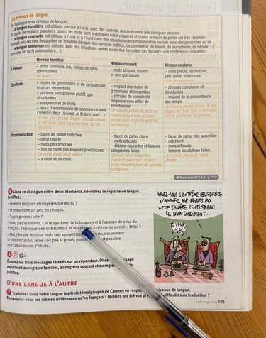 Page d'un manuel de français