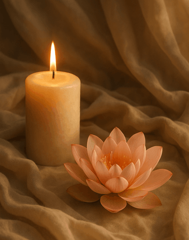 Peaceful meditation setup with candle and lotus flower representing tantra