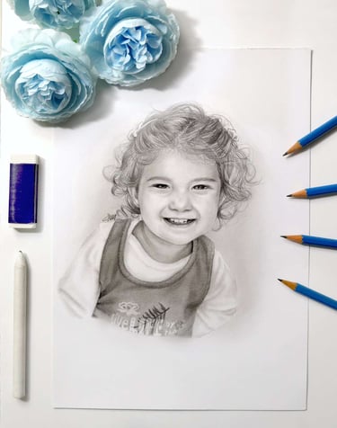 a pencil portrait drawing of a little girl