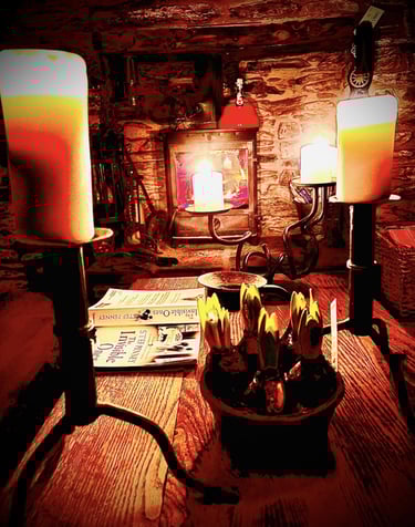 A table with candles and candles on it
