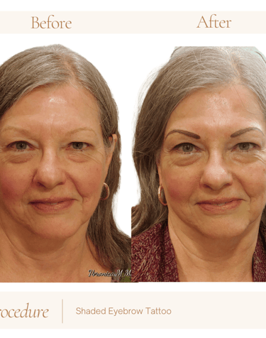 Shaded powder brows creating natural definition on mature skin
