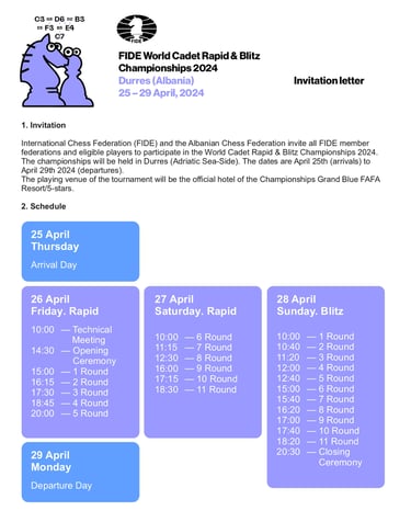 World Cadet U8, U10 and U12 Rapid & Blitz Championship. Fide Chess