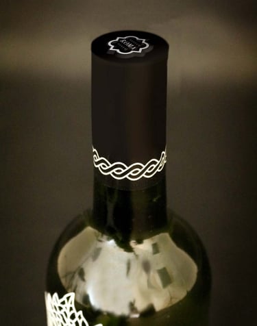 Top view of wine bottle on dark background