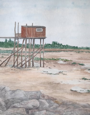 Lucile Moutiart aquarelle originale La Cabane du pêcheur
