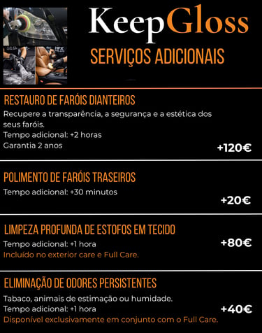 Serviços adicionais de detailing automóvel disponíveis na KeepGloss em Aveiro.