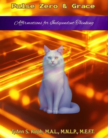 Pulse Zero and Grace book cover featuring a white cat with heterochromia on a glowing amber background.
