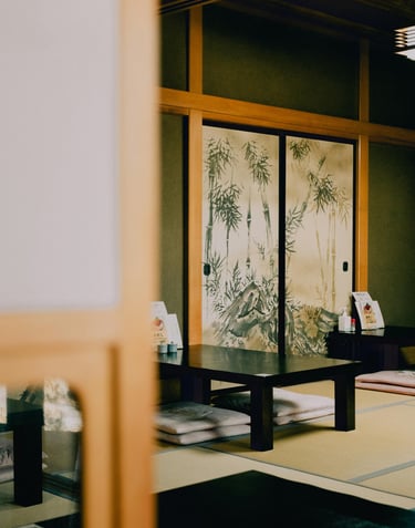 Traditional Japanese room with tatami, reflecting quiet living in Kurume