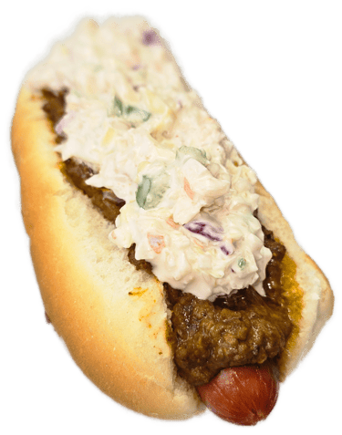 Super Dog all-beef chili dog topped with jalapeño slaw at HeckYA drive-through Youngstown Ohio