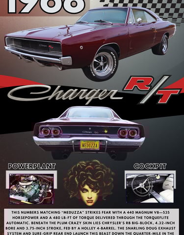 a poster of a car with a woman's face on it