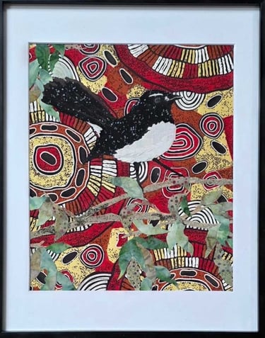 textile art of a Djidi Djidi by Sue Collins