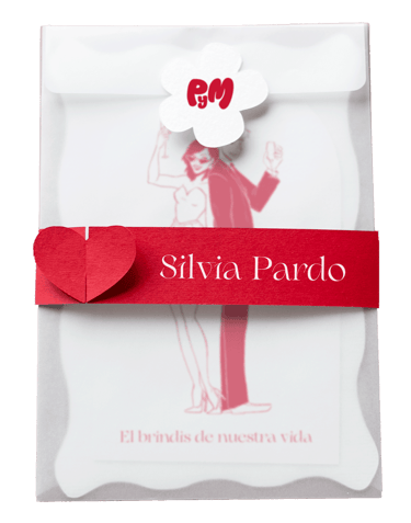 Imagen de un sobre de invitaciones a una boda. Se intuye un dibujo de los novios y el nombre de la persona a la que se envía