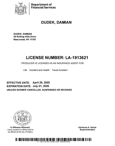 Life and health insurance agent license