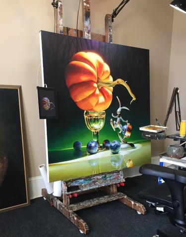 a painting of a painting of a pumpkin artists studio