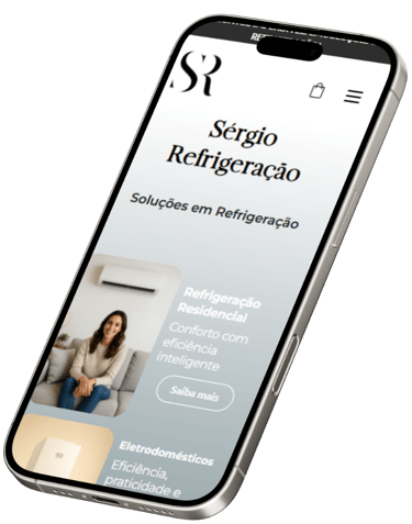 Site da Sergio Refrigerações, cliente da Élan Digital, exibido em celular