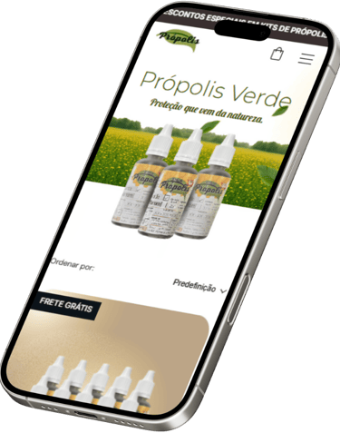 Site da Própolis Verde, cliente da Élan Digital, exibido no celular