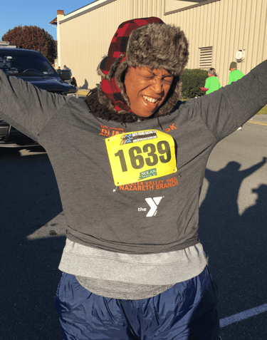 bericka broomfield celebrating after a 5k walk