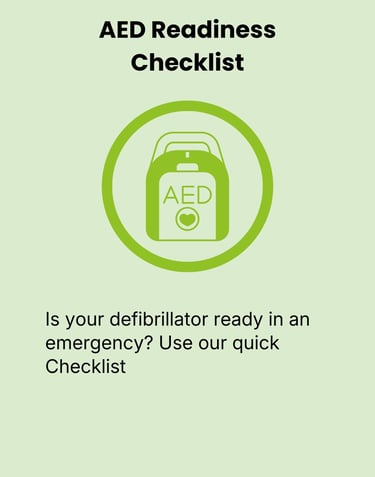 AED Readiness Checklist card showing green AED icon