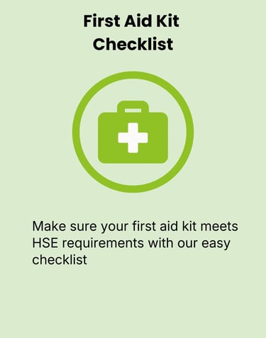 First Aid Kit Checklist card with green first aid kit icon