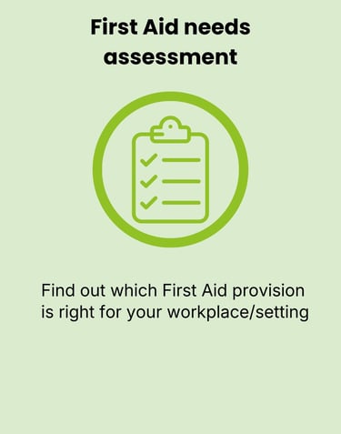 First Aid needs assessment card with green checklist icon