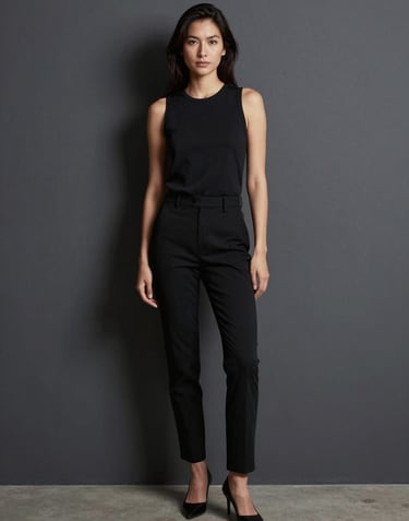 High-fashion portrait photography in a minimalist South American studio. A professional standing against a deep charcoal gray wall with soft shadows. Sophisticated, serene lighting and a clean, modern composition.